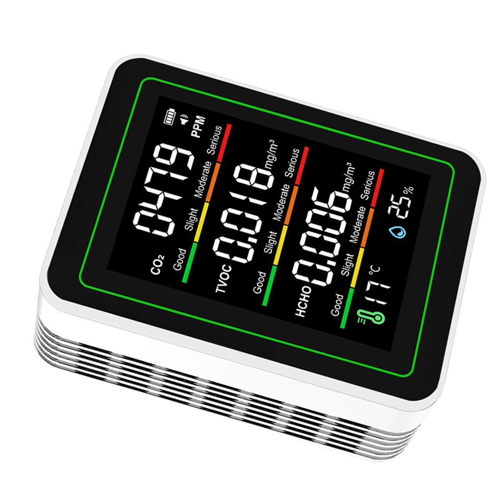5-in-1 Luftqualitätsdetektor CO2 TVOC HCHO Temperatur Luftfeuchtigkeit Infrarotsensor Multifunktionaler Indoor-Tester Weiß