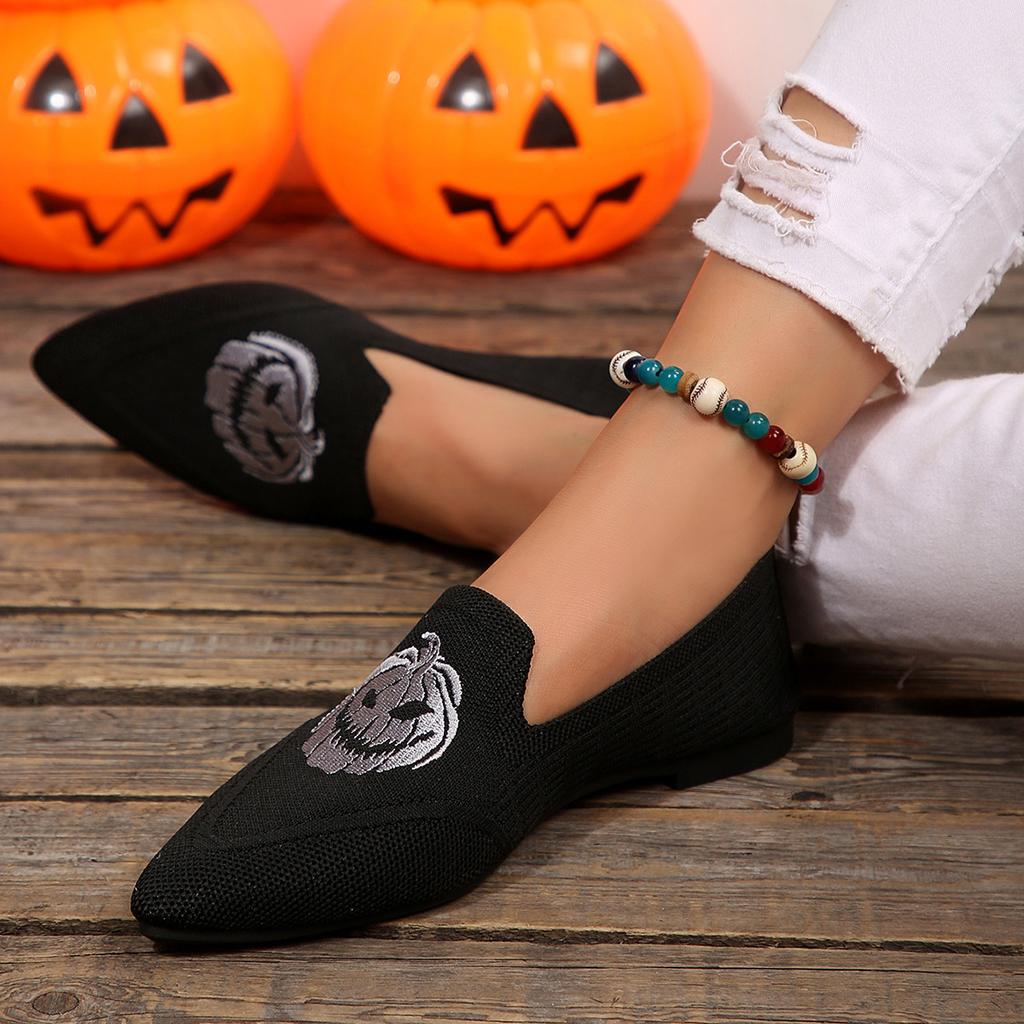2025 new fashion new embroidered single shoes women's round head comfortable pumpkin head flying woven women's casual shoes women's shoes