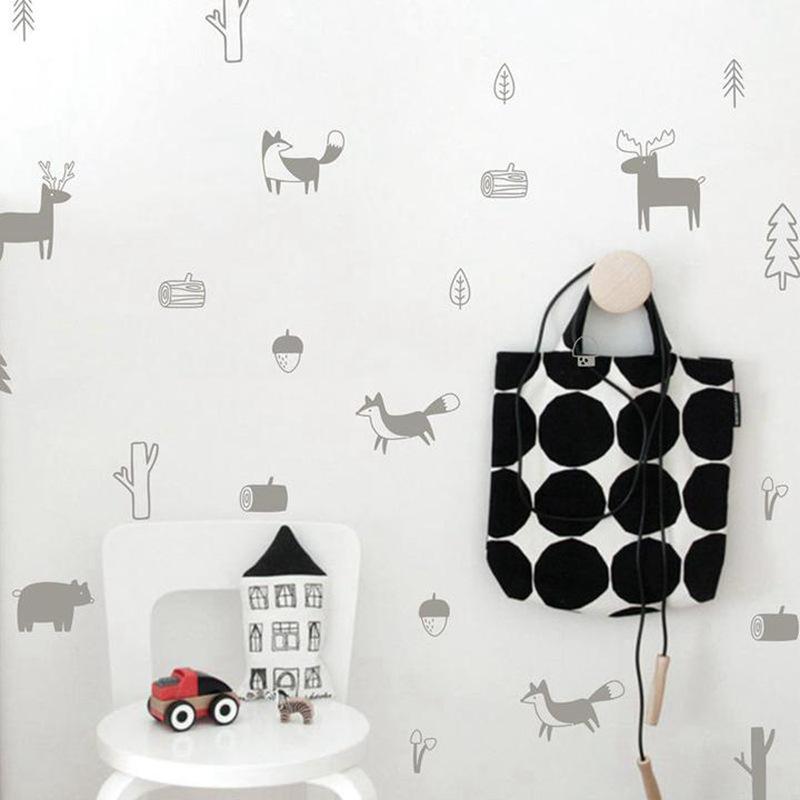 Nordic Style Forest Animals Woodland Sapling Wall Stickers Children's Room Decoration Stickers