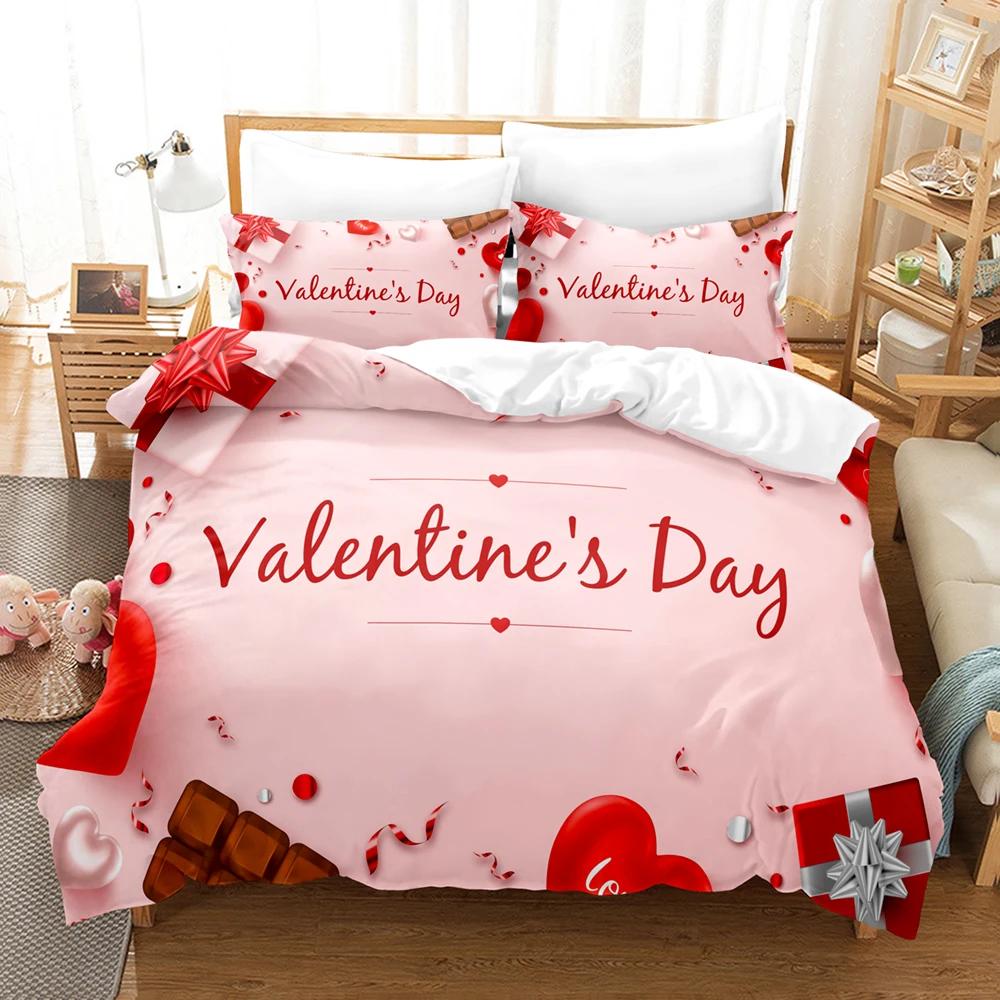 Kiss Me Valentine's Day Duvet Cover Sets For Couple Print Red Pink Heart Beddings Set Free Shipping Single/double Bed Cover Set