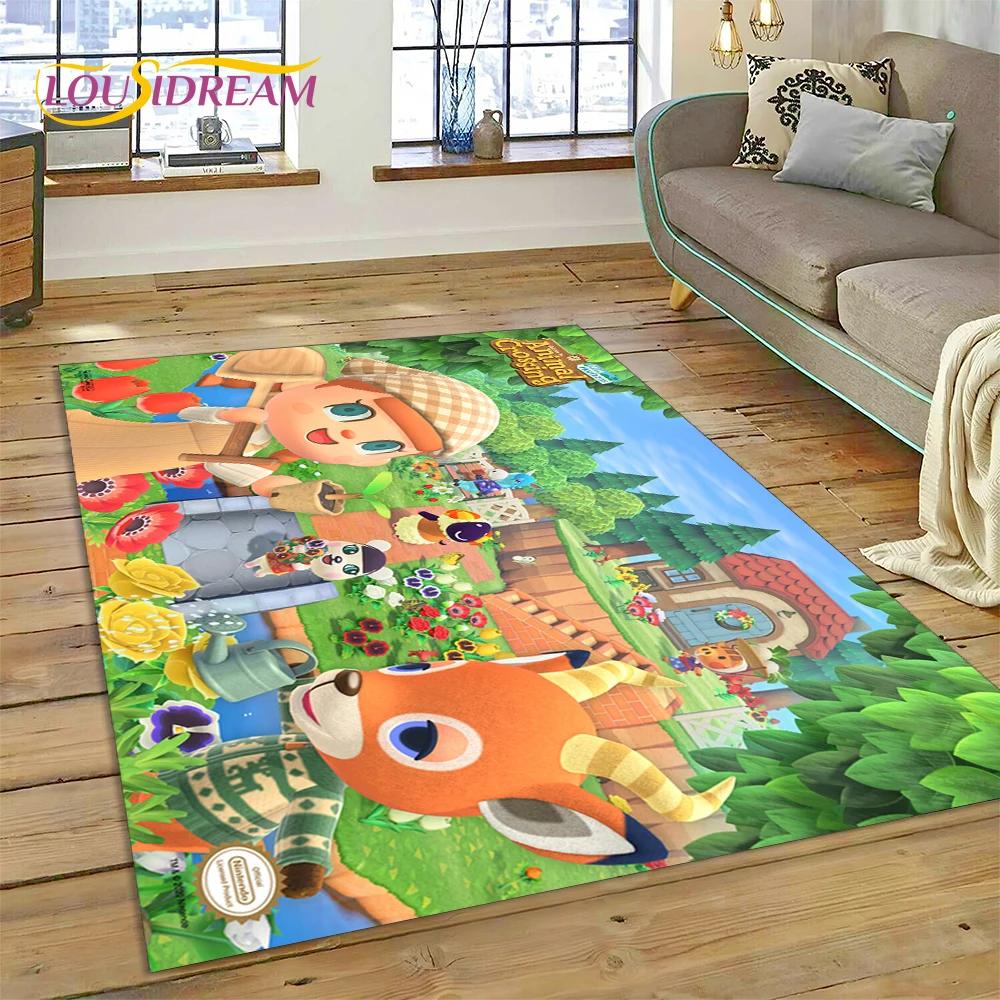 Niedlicher 3D-Cartoon-Teppich mit Animal Crossing New Horizons für Wohnzimmer, Schlafzimmer, Heimdekoration, rutschfeste Dekoration für Sofa, Kindergeschenk