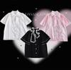 Sleeveless Blouse with Cute Ribbon and Ruffle Lolita Neat and Girly Lightweight Chiffon Pink [XHSUKADO] Women's Cape-Style Stand-Up Collar, Lace,