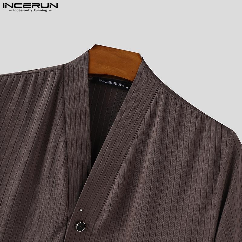 INCERUN Men Shirts Casual Collarless Short Sleeve Buttons Up Tops