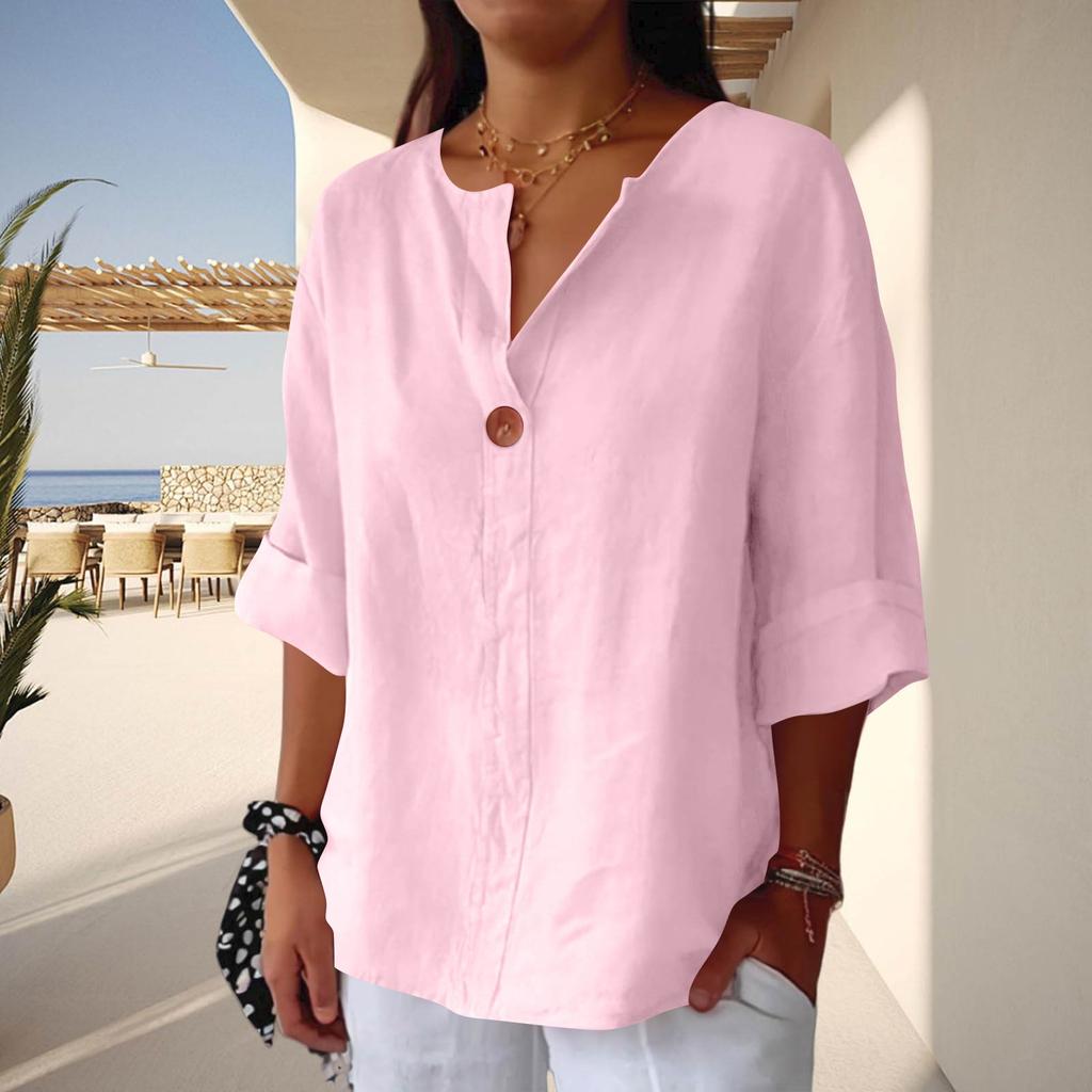 Women’s Loose Fit Linen Blouse Half Sleeve Button Front Casual Lightweight Tunic Top Comfortable Relaxed Fit Shirt