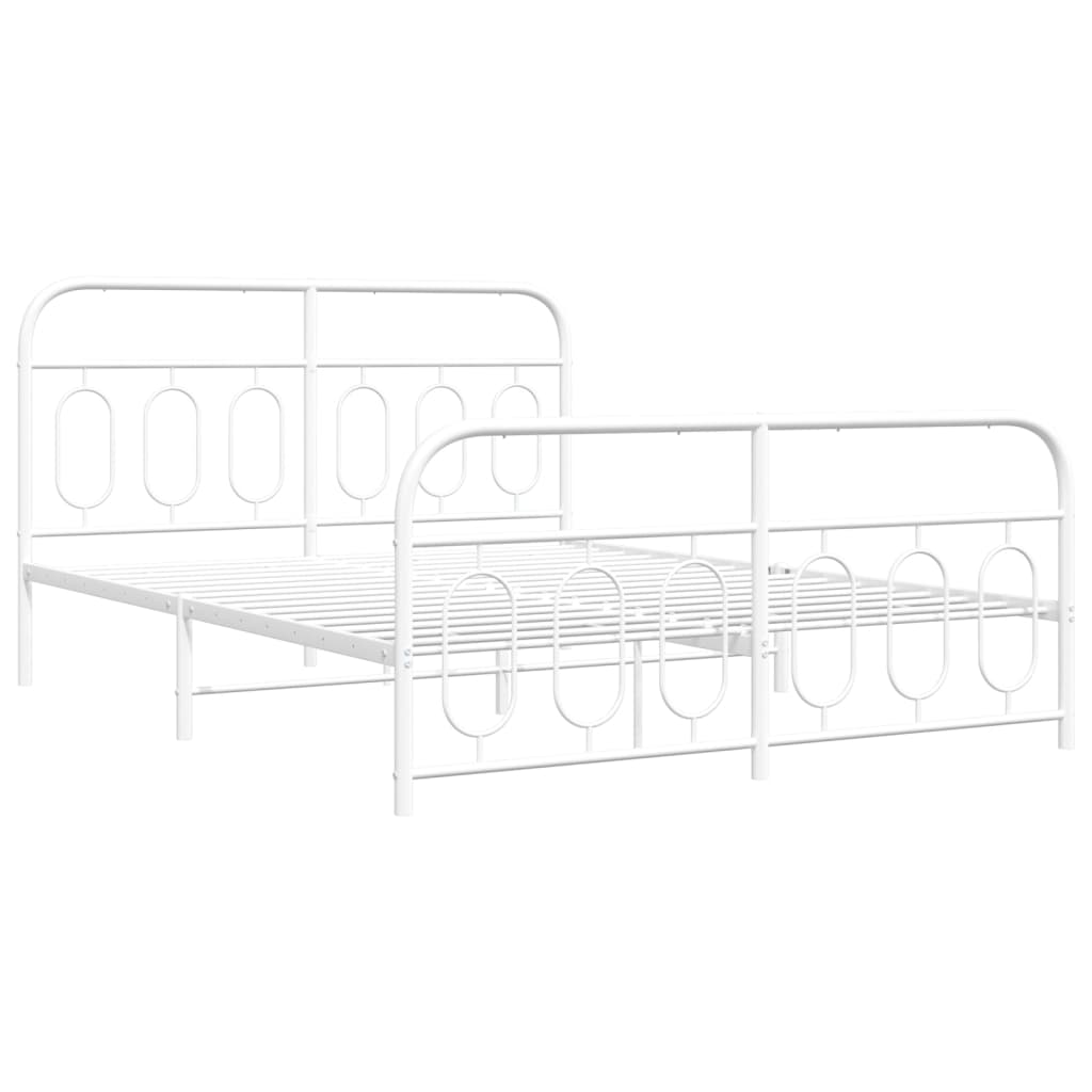 Metal Bed Frame with Headboard and Footboard White 140 x 190 cm