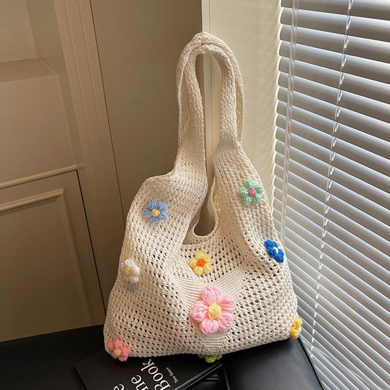 Crochet Mesh Beach Toted Bag,Bohemian Vacation Handbags Aesthetic Knit Shoulder Bag for Women Travel Bag KTB