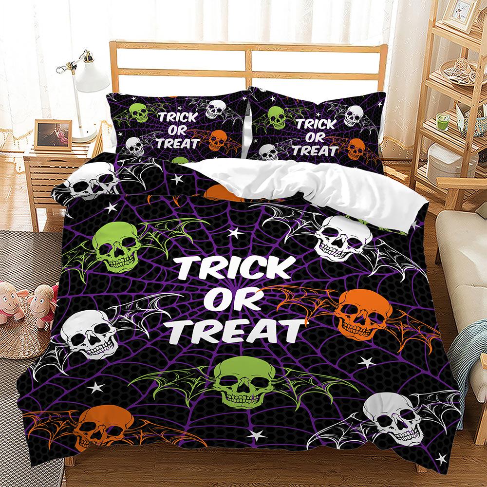 3D Lebka Ložní Sada Halloween Peřová Přikrývka Povlak na Polštář 2/3ks Jednolůžko Dvoulůžko Chlapec Muž Horor Domácí Textil