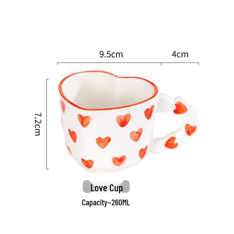 Tazza da Caffè in Ceramica con Piattino - Design Rosa Love Dipinto a Mano