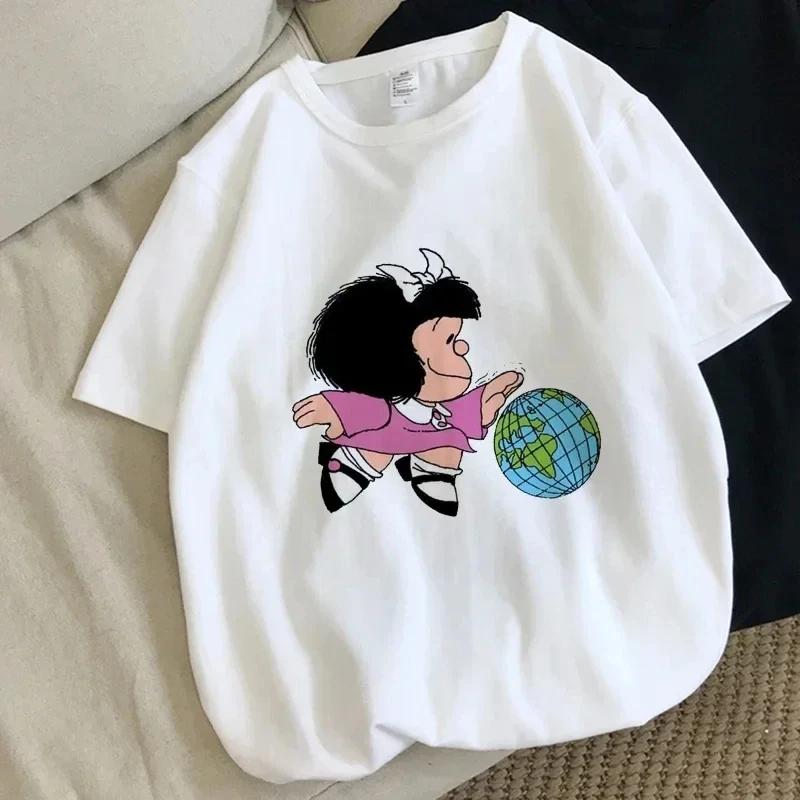 Harajuku Fun Cartoon Mafalda Kawaii Pattern Printed T-shirt Summer Cotton T-shirt Fashion Trend Top Harajuku Cotton Street Wear