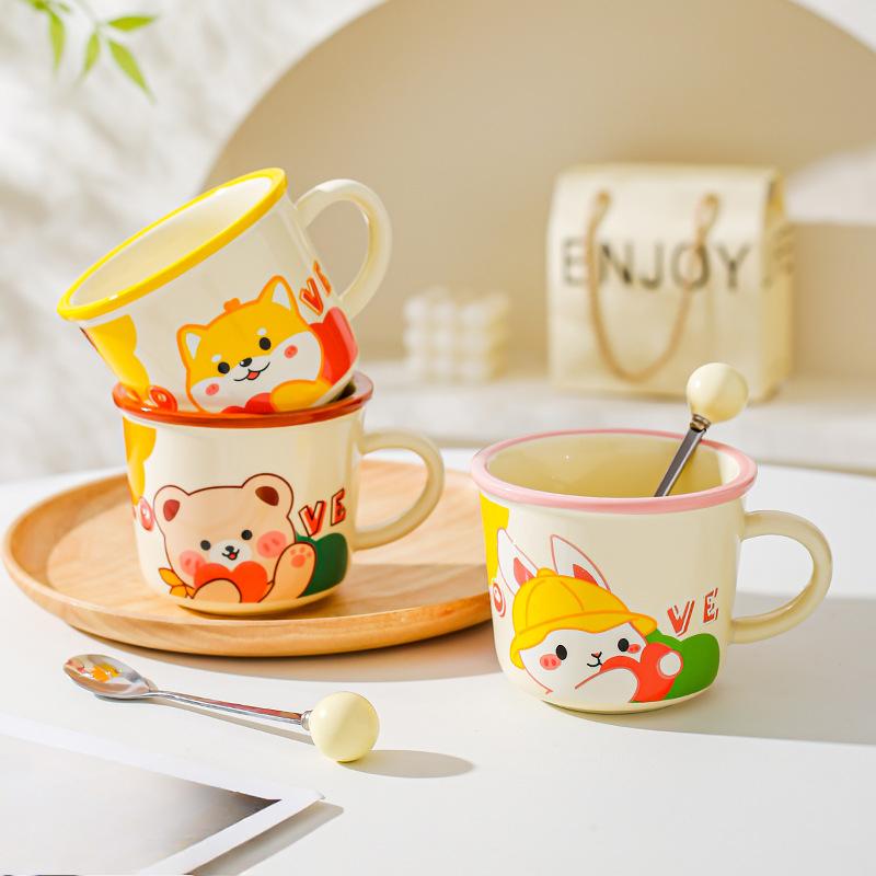 Design Sense Niche Office Water Cup Cute Pet Cartoon Illustration Animal Mug Household Couple Milk Breakfast Cup