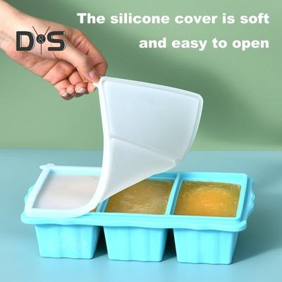 Bandeja de silicone para congelador com tampa Molde de silicone para congelador com 3 compartimentos para sopas, molhos e máquina de gelo sem BPA