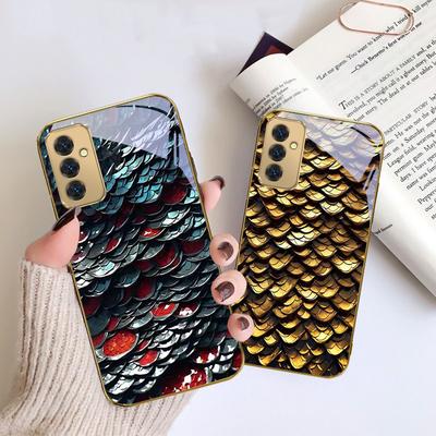 Golden Scale Texture For Samsung Galaxy S 21 S22 S23 Plus S24 Ultra S20 FE 25Ultra S21+ S9+ 22Plus Golden Glass Phone Case