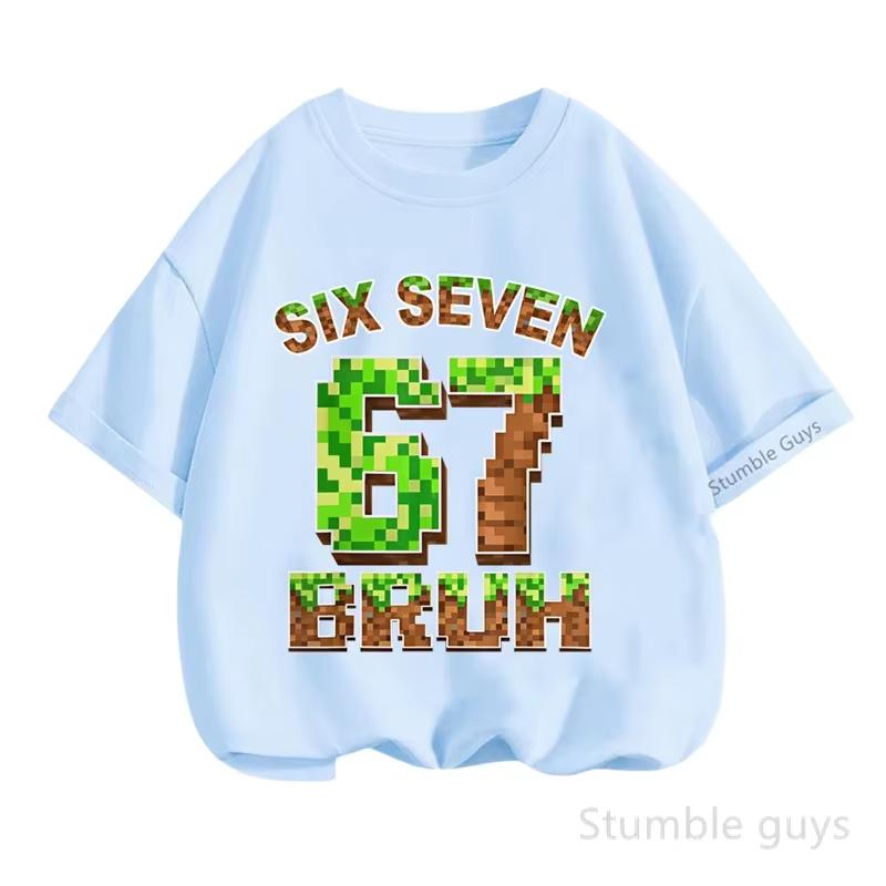 Boys Retro Pixel Art Six Seven Print Short Sleeve Tee Breathable Cotton Perfect for Casual Outings Street Styledf0011