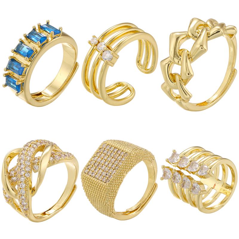 ZHUKOU 6 styles Cubic Zirconia women rings Brass exquisite opening rings 3 lines 4 lines Heart rings Jewelry VJ476