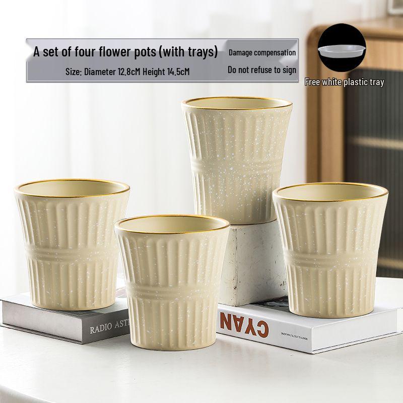 Nordic High-Leg Ceramic Orchid Pot: Durable, Artistic for Home or Balcony Use