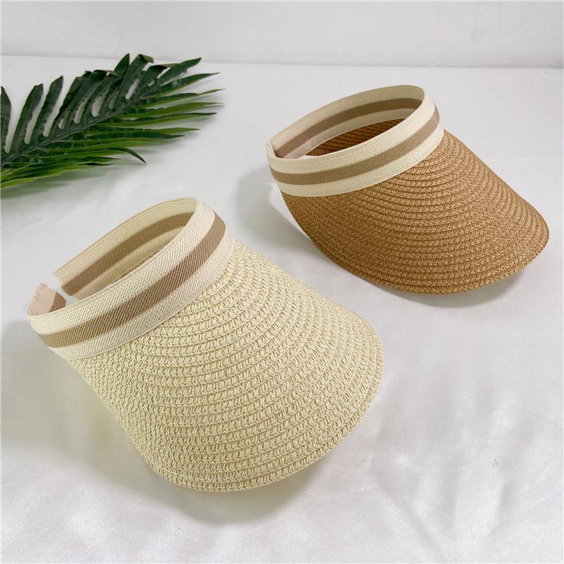 Summer travel sunscreen visor straw woven topless hat children's tide fashion versatile empty top straw hat cap