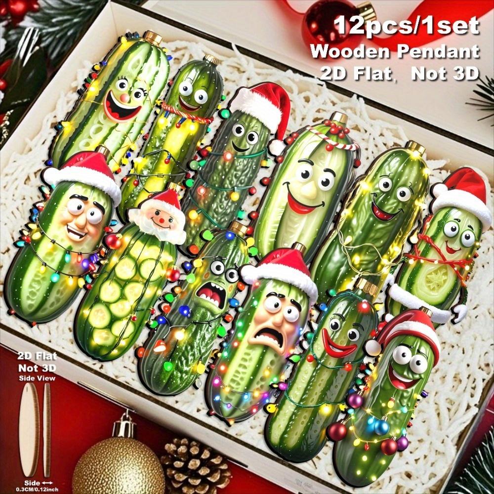 

12Pcs Christmas Pickled Cucumber Christmas Hat Pickled Vegetable Decoration 2D Acrylic Flat Decor Christmas Tree Hanging Decor