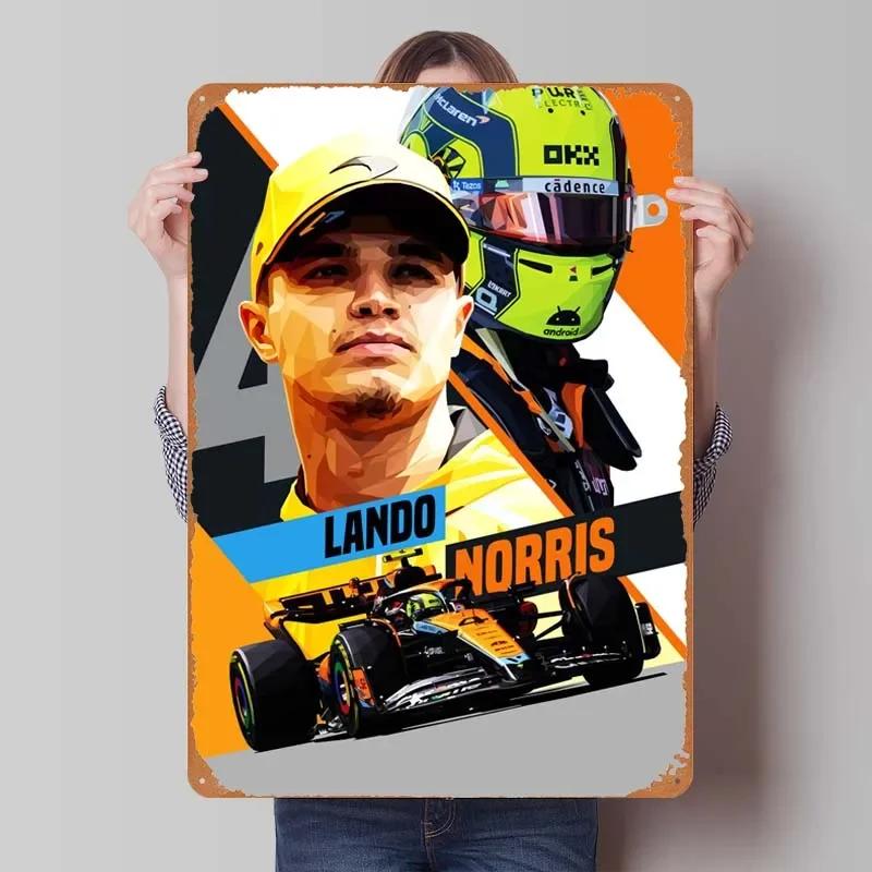 Lando Norris Metallschild Rennposter Dekorative Metallplatten Retro Blechschild für Wandkunst Dekoration Gamer Zimmer Dekoration