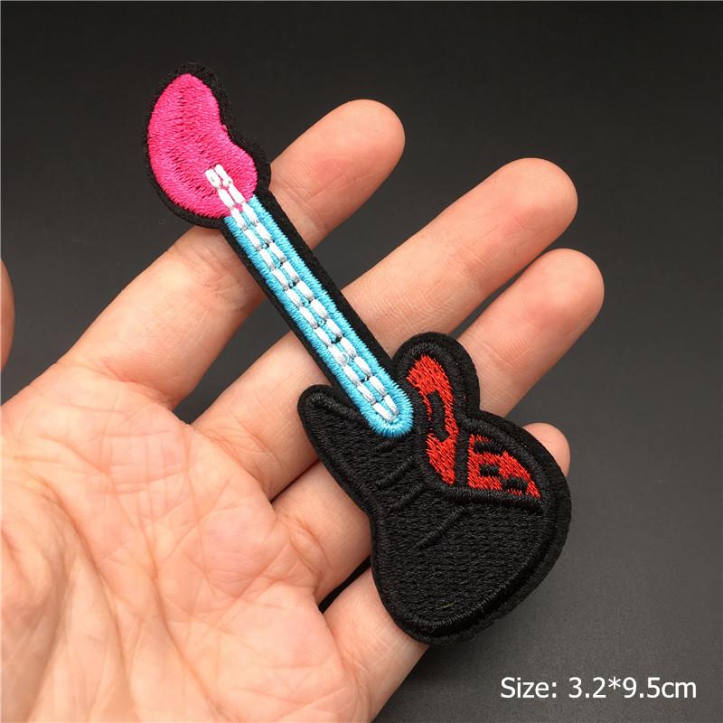 Flame Guitar Rock Embroidered Patches On Clothes Music Disco Headset Dj Punk Stripes Iron On Patches For Clothing Diy Appliques