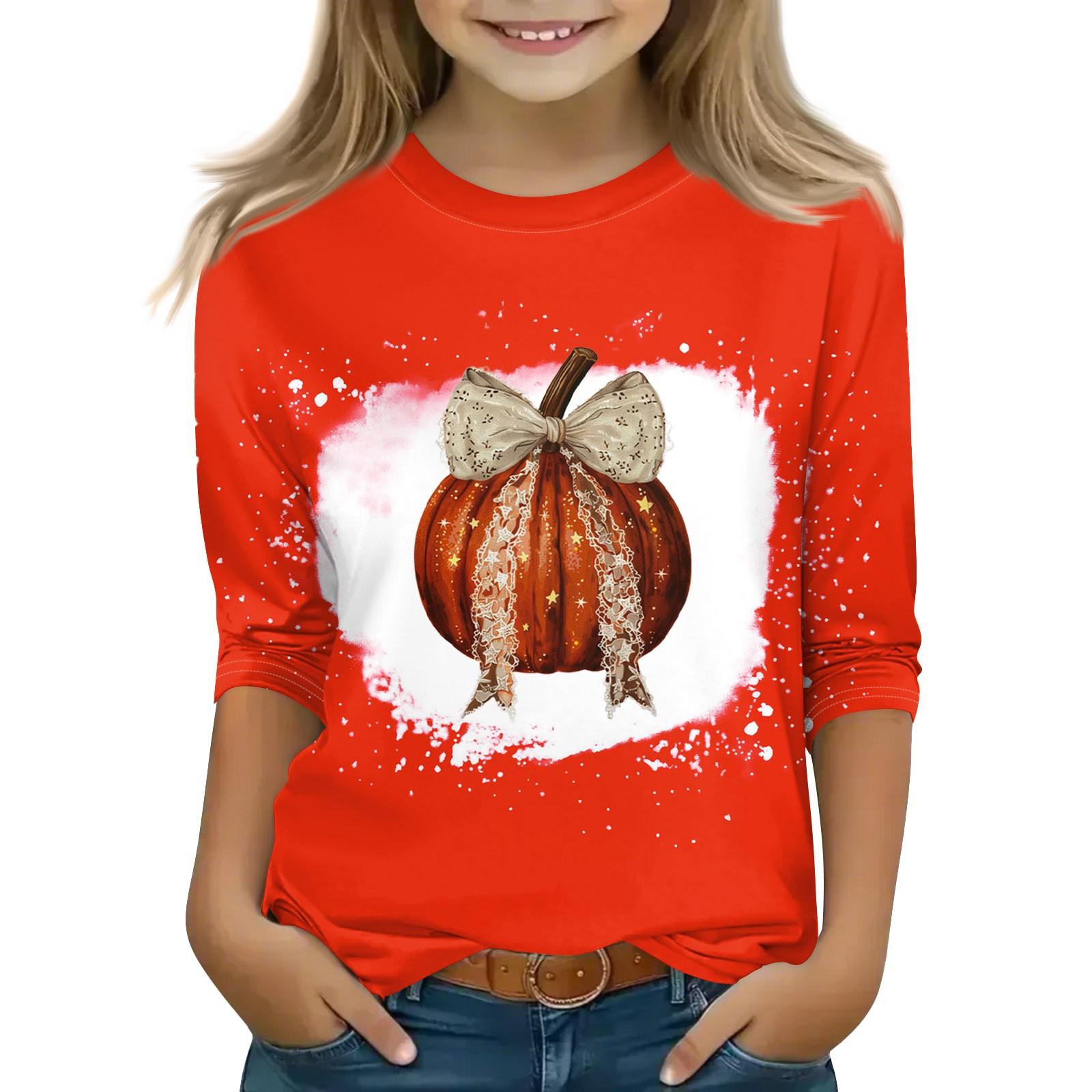 

Топы с принтом для девочек 5-16 лет с круглым вырезом и рукавами 3/4 Футболки Модные топы Наряды Футболки 160 арбуз красный