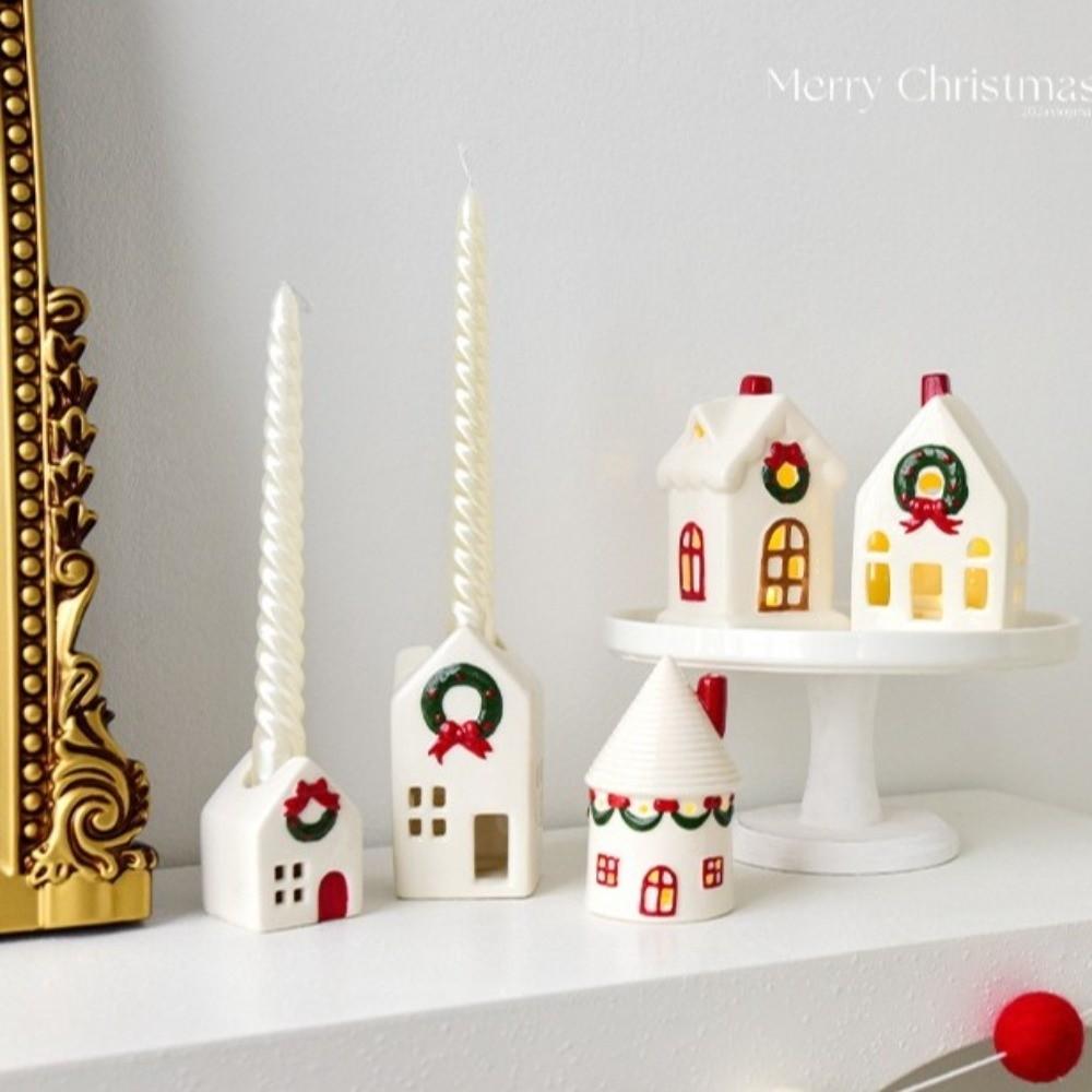 Novas Casas de Natal Iluminadas por LED Castelo Branco de Porcelana Estátua Estilo Rústico Vila de Natal em Miniatura Decoração de Casa