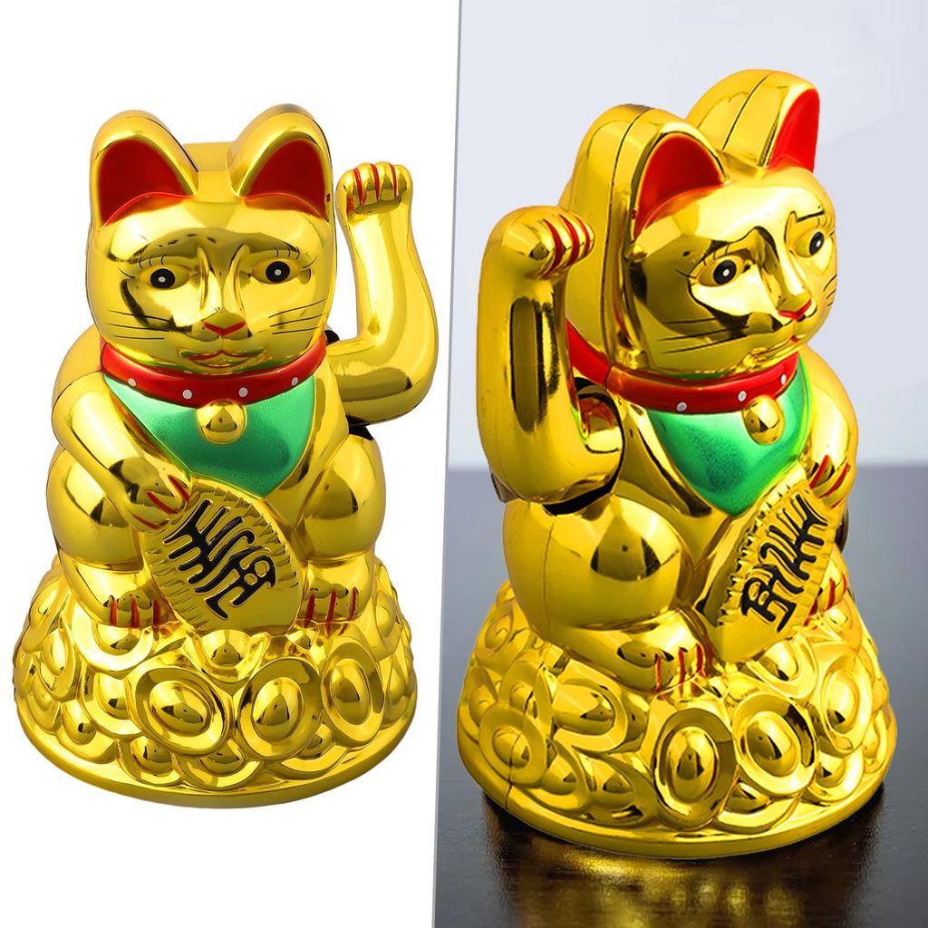 Chinese Lucky Waving Cat Beckoning Maneki Neko Gold Fortune Feng Shui Mascot Bringing Wealth-Good Fortune For Home Office Decor