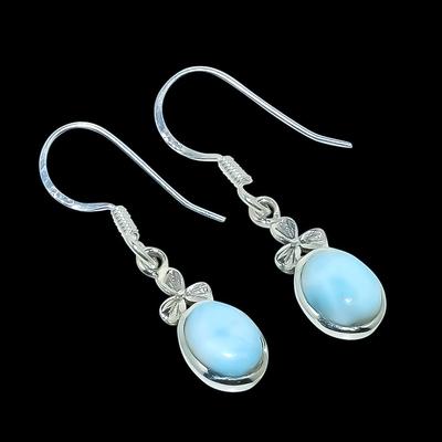 Pendiente de Plata Maciza 925 Hecho a Mano con Gema Larimar Natural 1.25" n6y06