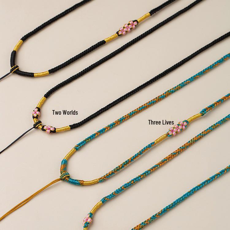 Premium Handmade Peach Blossom Knot Necklace Rope with Jade Accent