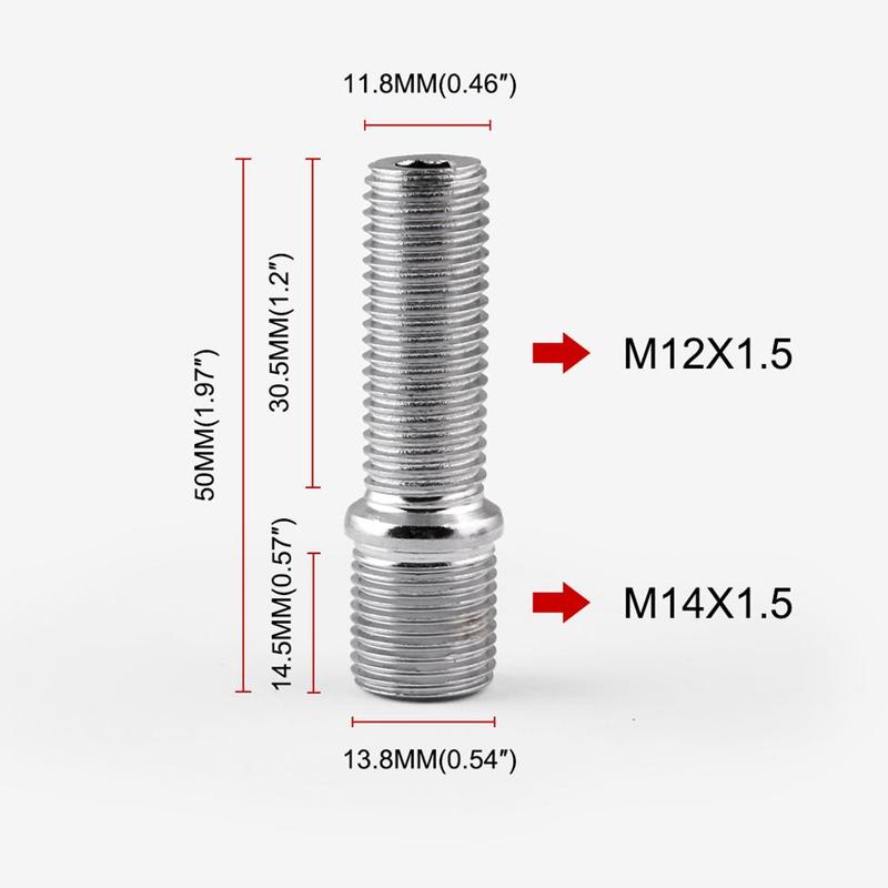 Wheels Studs Conversion Kit M14x1.5 To M12x1.5 Long Lug Bolts Screw Adapter for Car Alloy Wheel Repair and Maintenance