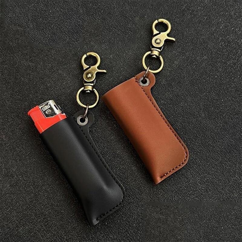 Leather lighter case key ring keychain template 2-piece storage box