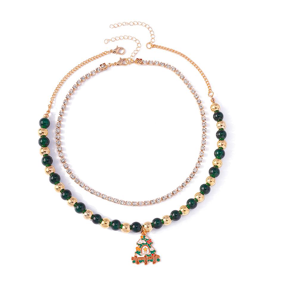 Christmas Tree & Wreath Necklace Set: Elegant European & American Fashion Clavicle Chain Jewelry