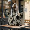 Halloween Themed Tote Bag Black Cat Bat Spooky House Printed Portable Casual Outdoor Handbag