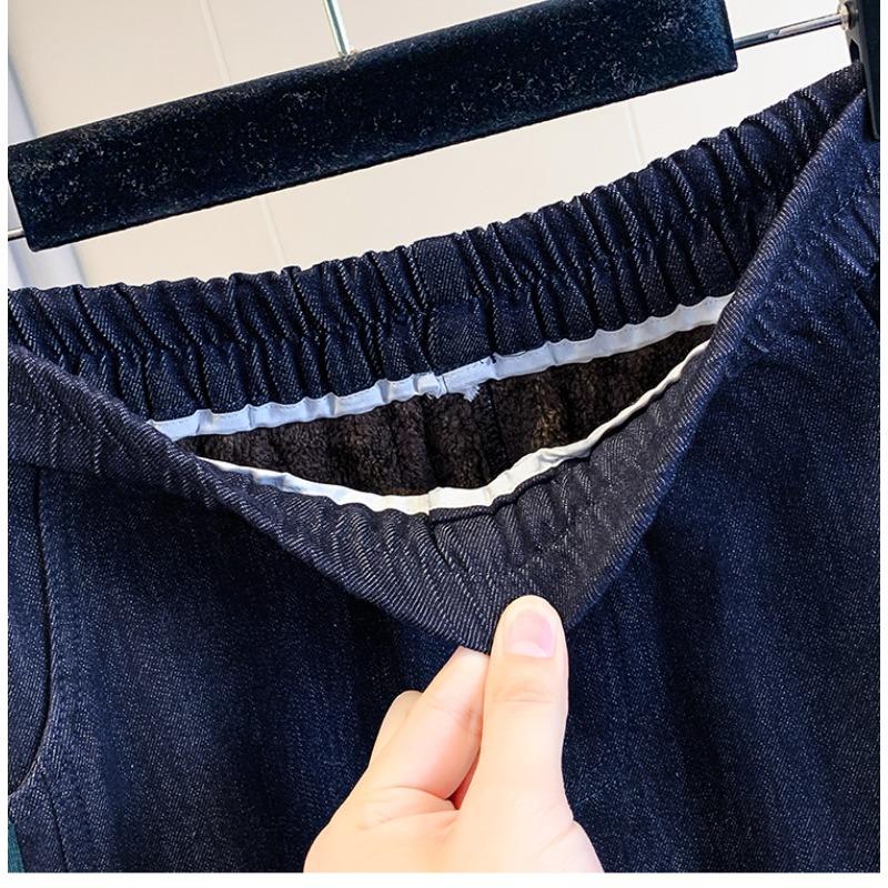 DIMANAF 2025 Autumn Winter Plus Size Jeans New Women Blue Vintage Cotton Denim Long Pants Thicken Flocking