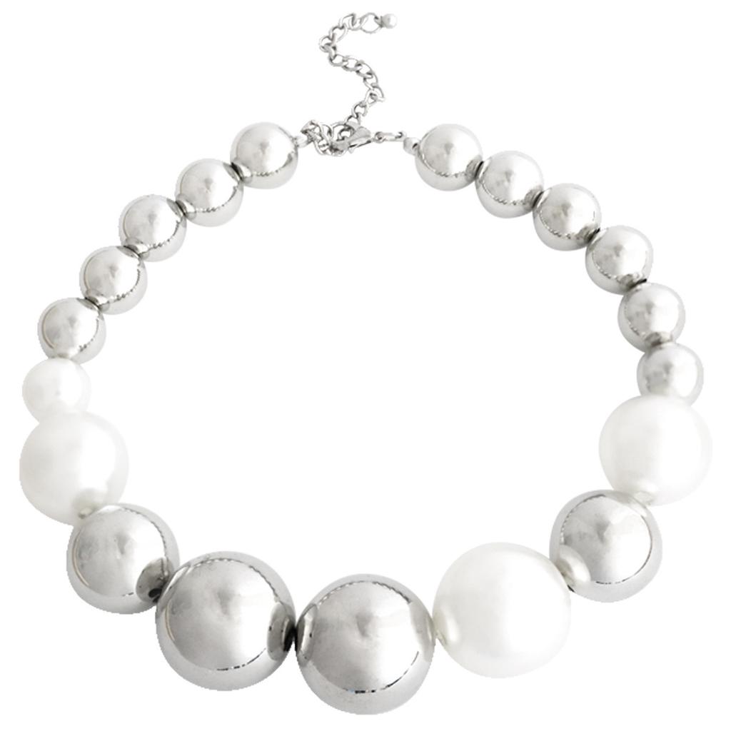 Fashion Temperament New Irregular Round Pearl Necklace Cold Wind Exaggerated Niche Design Collarbone Chain Women