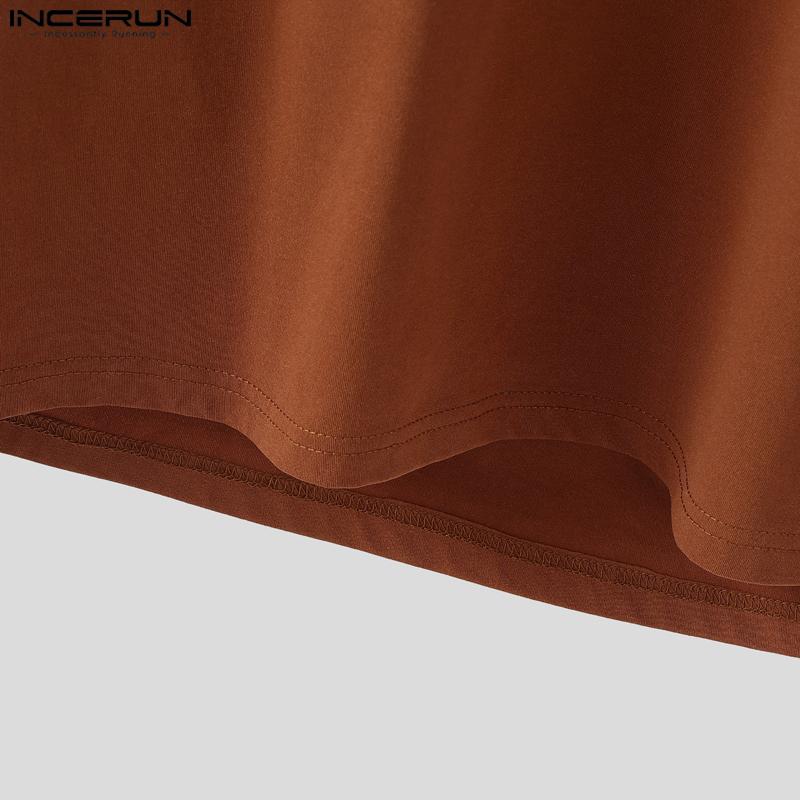 INCERUN Summer Men Drawstring Neck Short Sleeves Casual Fitted Tee Tops
