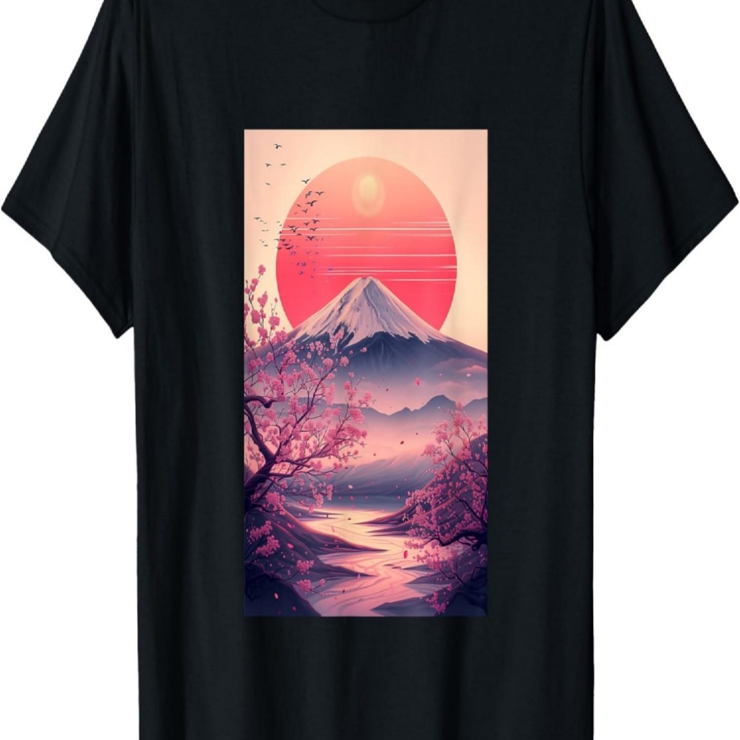 Гора Фудзи Цветение сакуры Декоративная Япония Розовая футболка(1) S чёрный