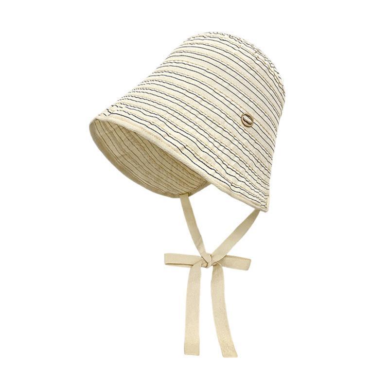 Breathable Striped Linen Sun Bonnet With Adjustable Chin Tie Uv Protection For Beach Vacation Outdoor Use