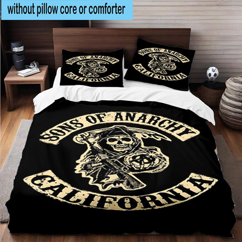 3PCS Anarchy Motorcycle Club 3pcs Bedding,Including 3PCS Duvet Cover And 2pcs Pillowcases Perfect for Christmas,Ideal for Bedroom, Dormitory