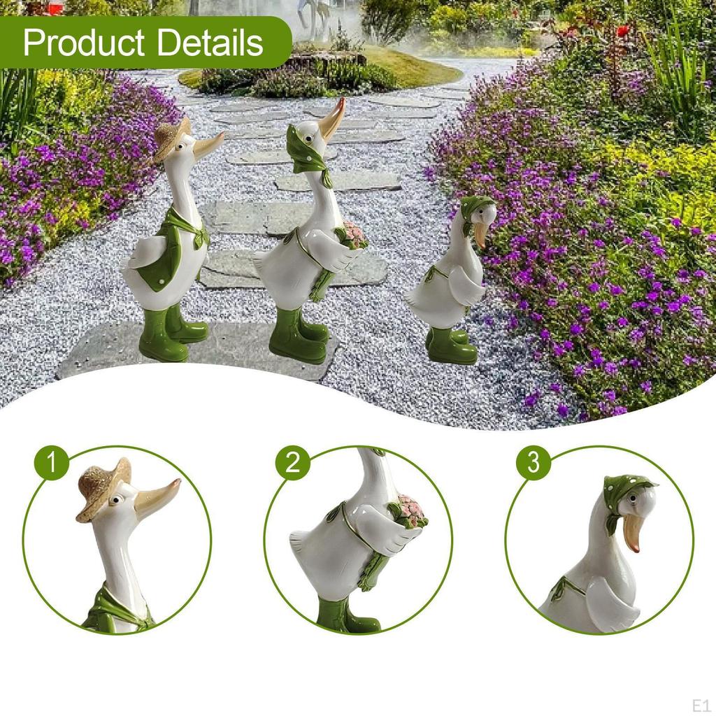 3Pcs Garden Duck Statues Ornaments Decor Unique Housewarming Gift Cute Figurines Animal