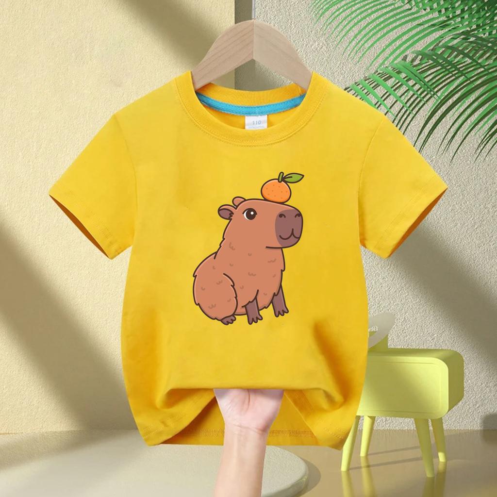 Cute Capybara Children's T-shirt Love Bubble Balloon Print Summer Children's Cotton Short-sleeved Casual Tops Boys Girls Birthda