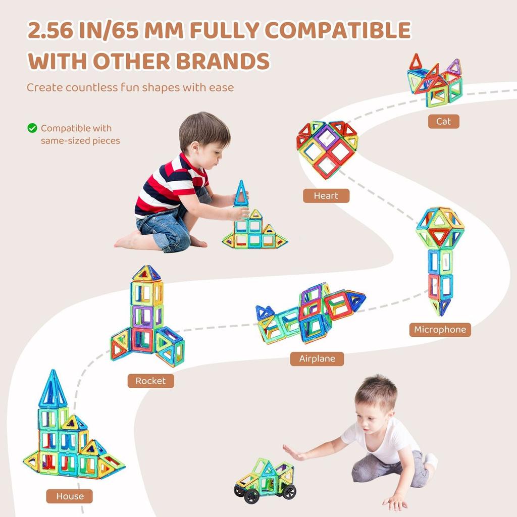 Magnetic Tiles Magnetic Building Toy 62 PCS Magnet Blocks for Kids 3D Set
