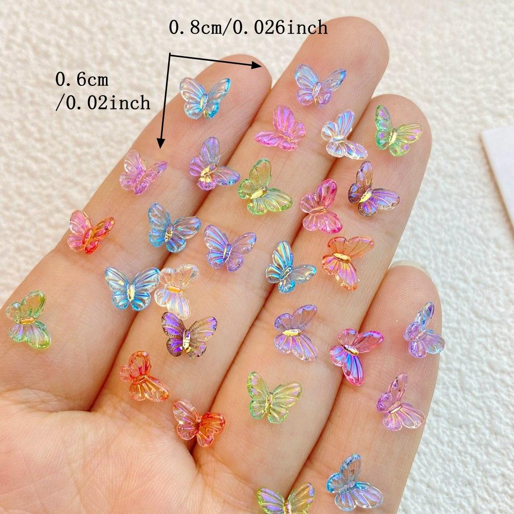 40Pcs New Cute Resin Mini Sparkling Butterfly Series Flat Back Manicure Parts Embellishments For Hair Bows Accessories