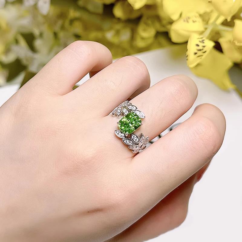 Light Green CZ Feather Design Women Rings Novel Bridal Wedding Rings Anniversary Party Female Accessories Fashion Jewelry