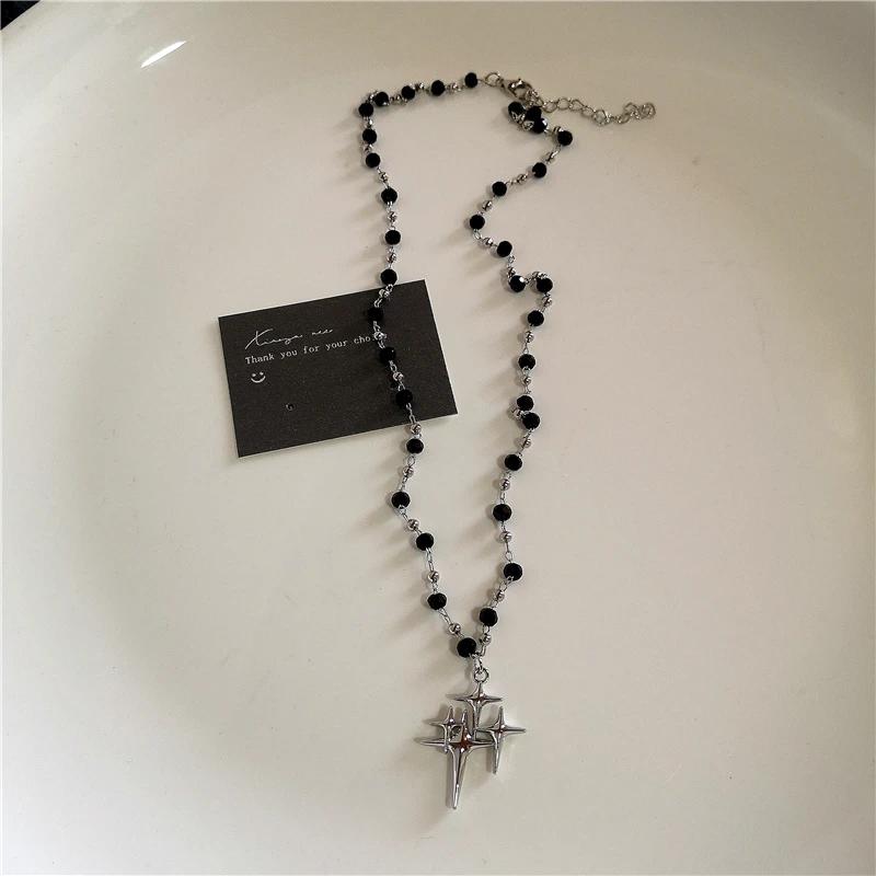 Stainless Steel Spiral Sun Cross Pendant Necklace Layered Choker Star Charm Necklace For Men Women Grunge Y2K Neck Punk Jewelry