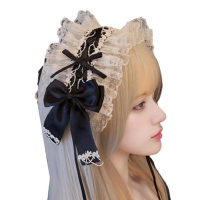 Französisches Dienstmädchen Kopfschmuck Schleife Spitze Stirnband Rüschenspitze Kopfschmuck Lolitas Spitze Schleife Kopfbedeckung Haaraccessoires Geschenke
