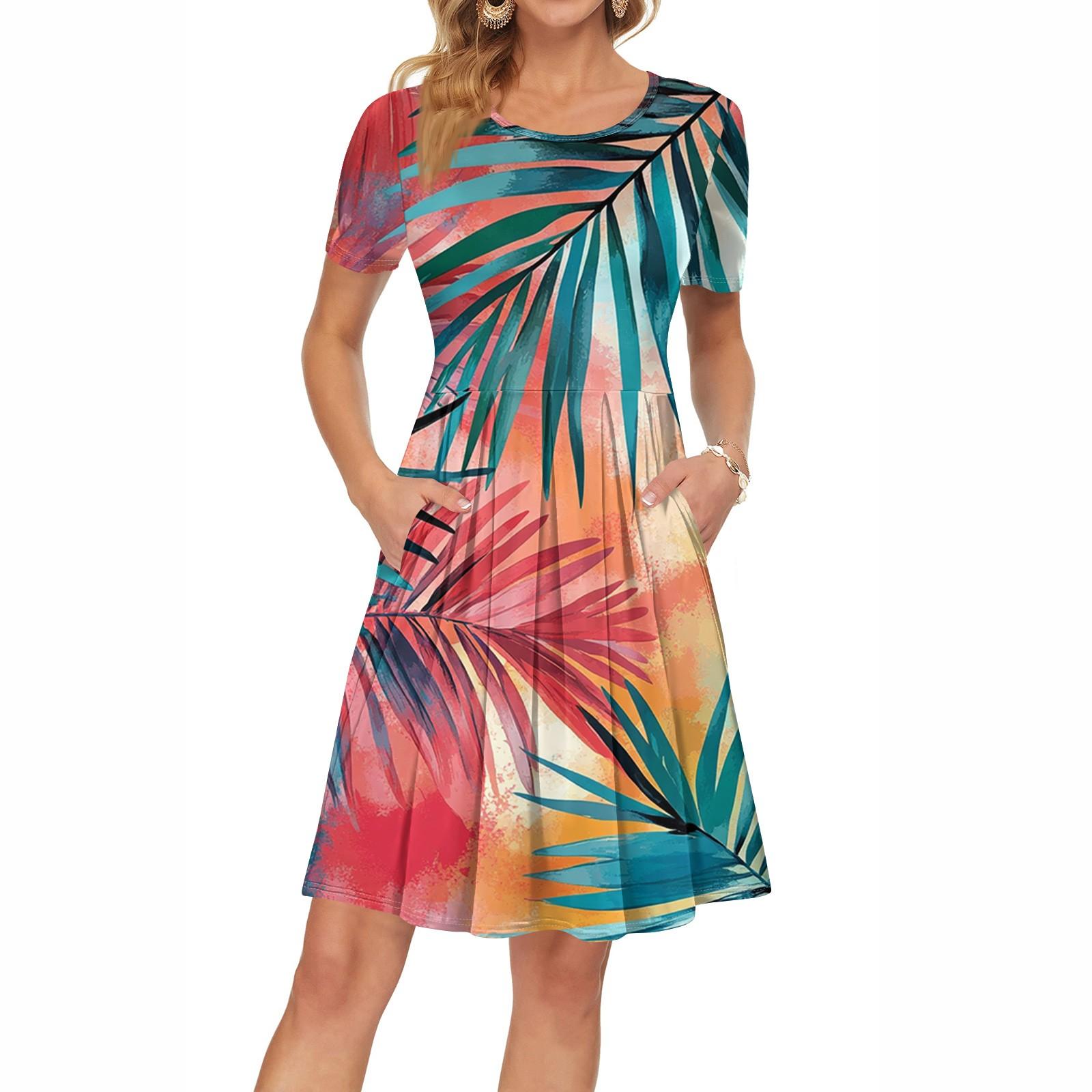 

Женское платье с коротким рукавом, плиссированное, свободное, повседневное платье с карманами, платья длиной до колена XL