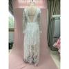 Women White Floral Lace Long Sleeve Deep V Neck Backless Sheer Tulle A Line Summer Wedding Gown Elegant Bridal Evening Prom Formal Party Maxi Dress