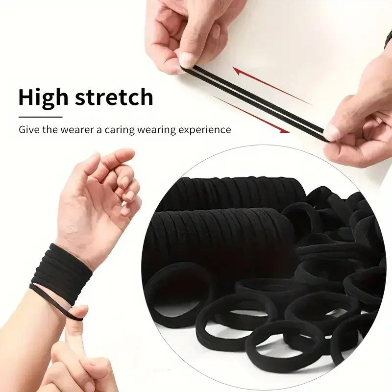 100pcs High Elastic Hair Bands for Women Girls Black Basic Hair Tie Headband Simple Ponytail Holder Headwear Hair Accessories