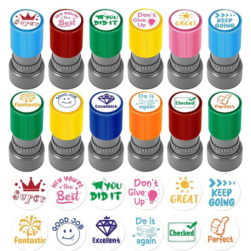 

Teacher Stamp Colorful Self-Inking Motivation School Encouraging Comments Homework Rating Office Stationery Stamps 12 colors