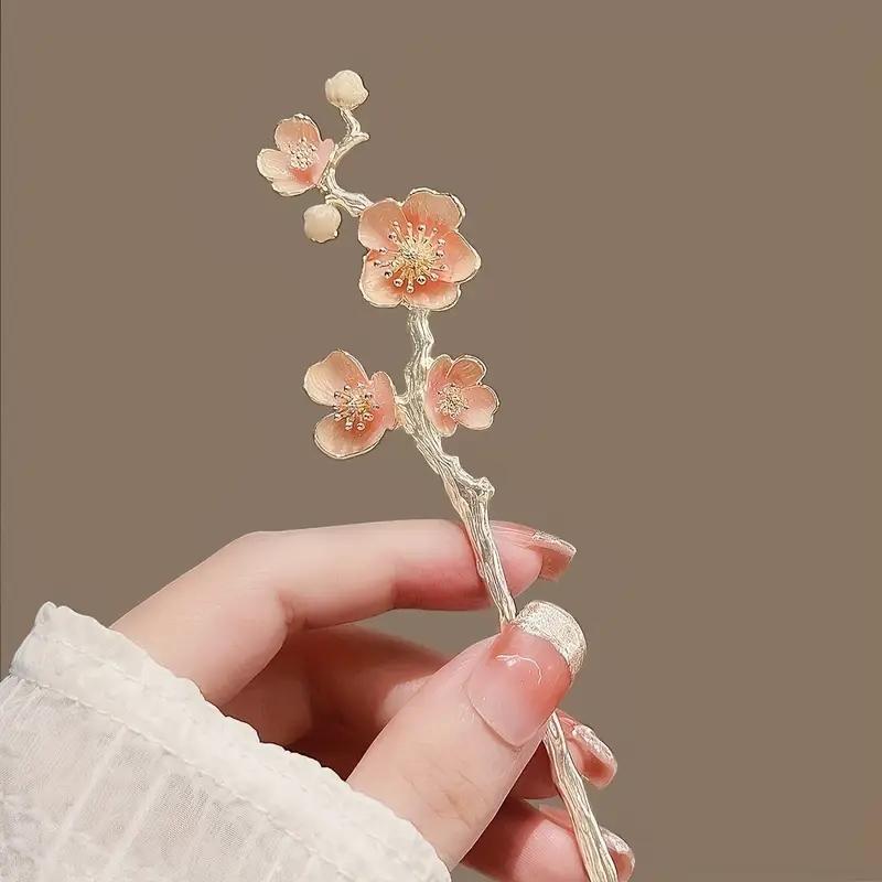 Elegant Cherry Blossom Hairpin Japanese Alloy Hairpin with Pink Floral Design Perfect for High Buns Hanfu Formal Occasions